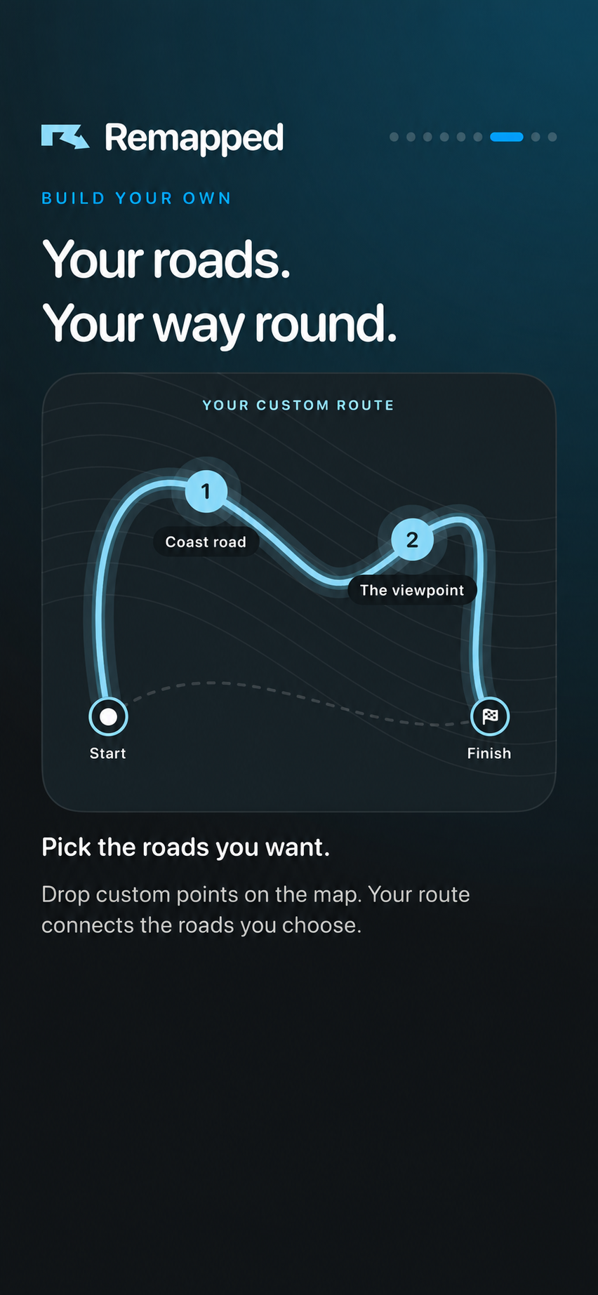 Remapped custom routes onboarding screen with action buttons removed