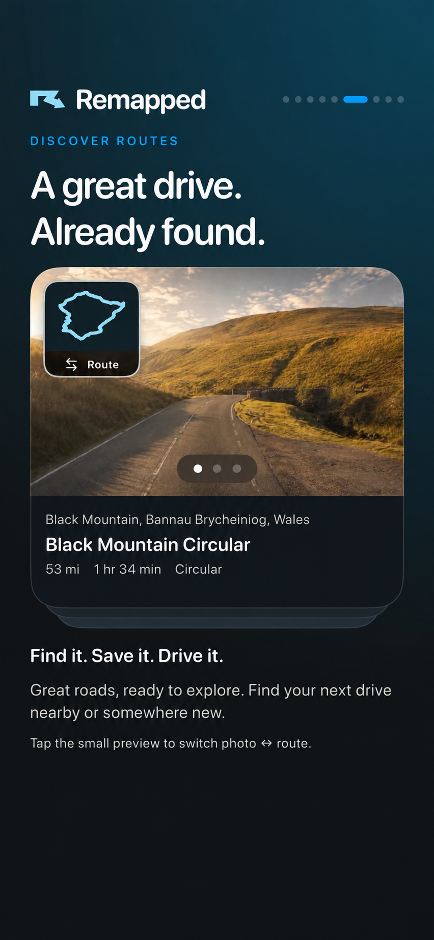 Remapped Routes onboarding screen with action buttons removed